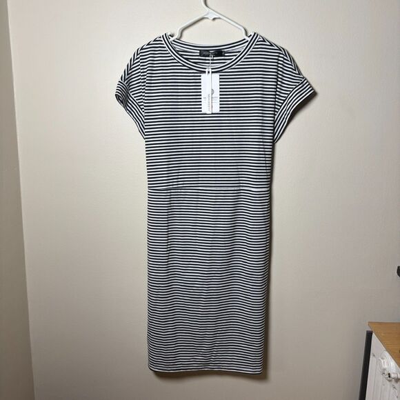 womens wrapped dress size large black and white stripes size Large NWT - Picture 1 of 7